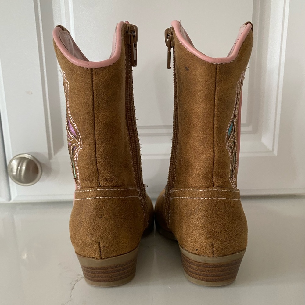 Magellan Cowgirl Kids Brown Boots 7T with Pink Accents